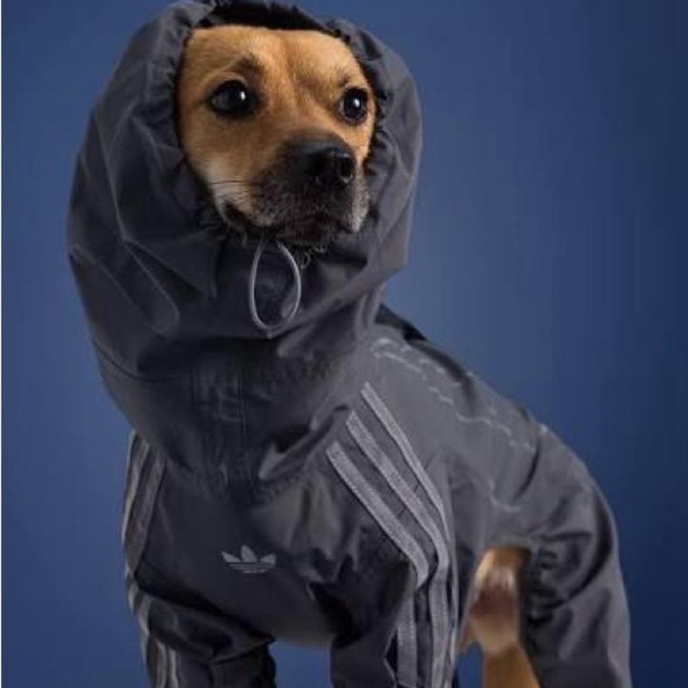 Adidas Gray Reflective Dog Rain Suit with Hood